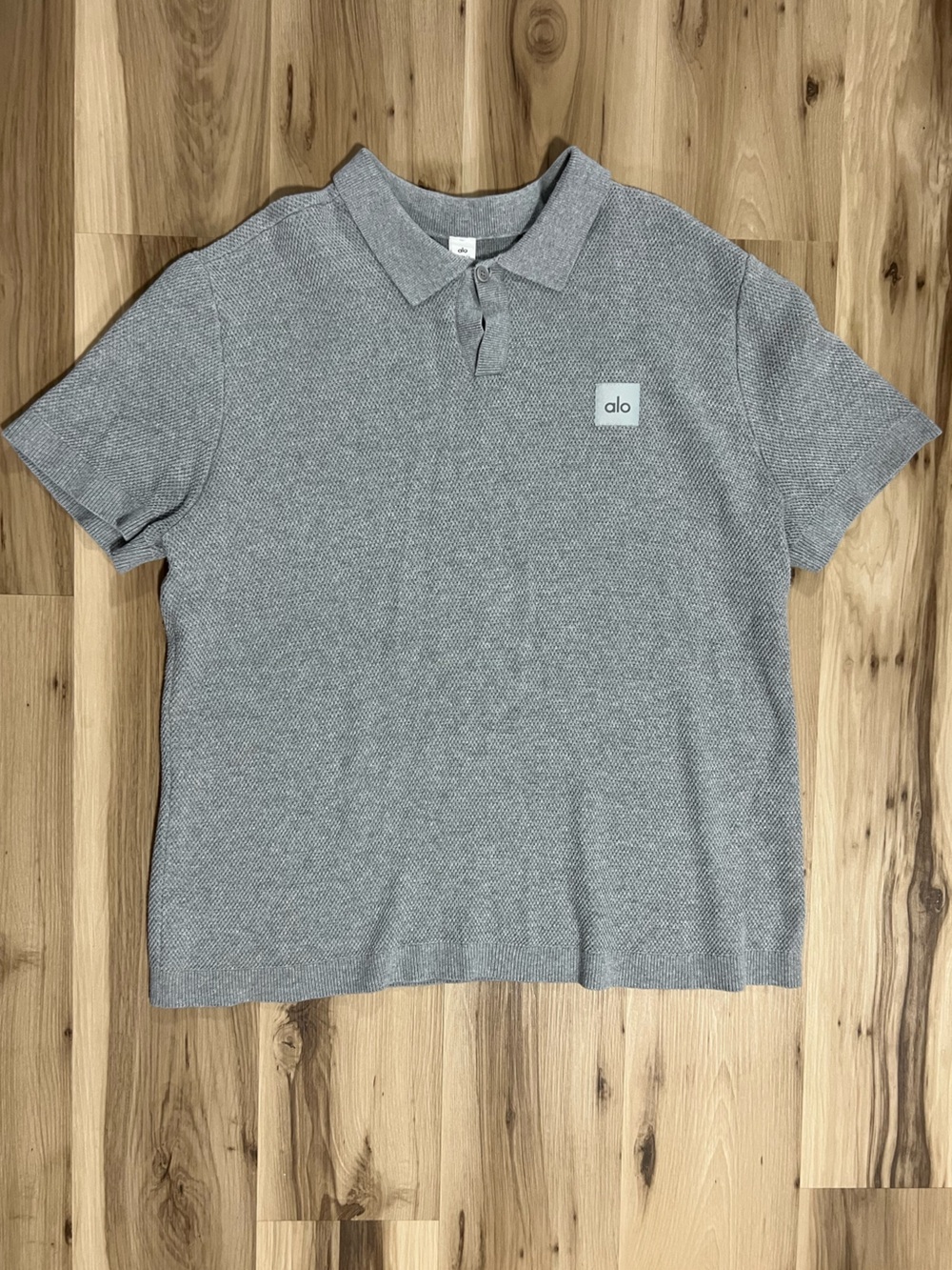 ALO Yoga Sports Club Sweater Knit Polo Athletic Heather Grey Mens Polo Gray - Picture 5 of 8